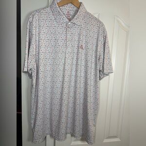 Rhoback Polo with White and Red Geometric Design